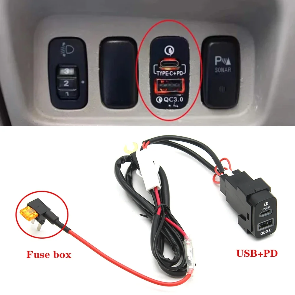 1pc Quick Charge Car Charger TYPE-C PD USB Interface Socket Use for Mitsubishi Outlander LancerEX Pajero Sport ASX V73 V93 V97
