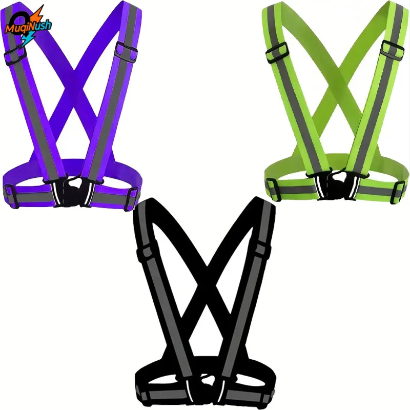 

MuqiNush 1Pc Outdoor Night Running Reflective Adjustable Safety Vest Clothing with Elastic Strap for Running & Cycling