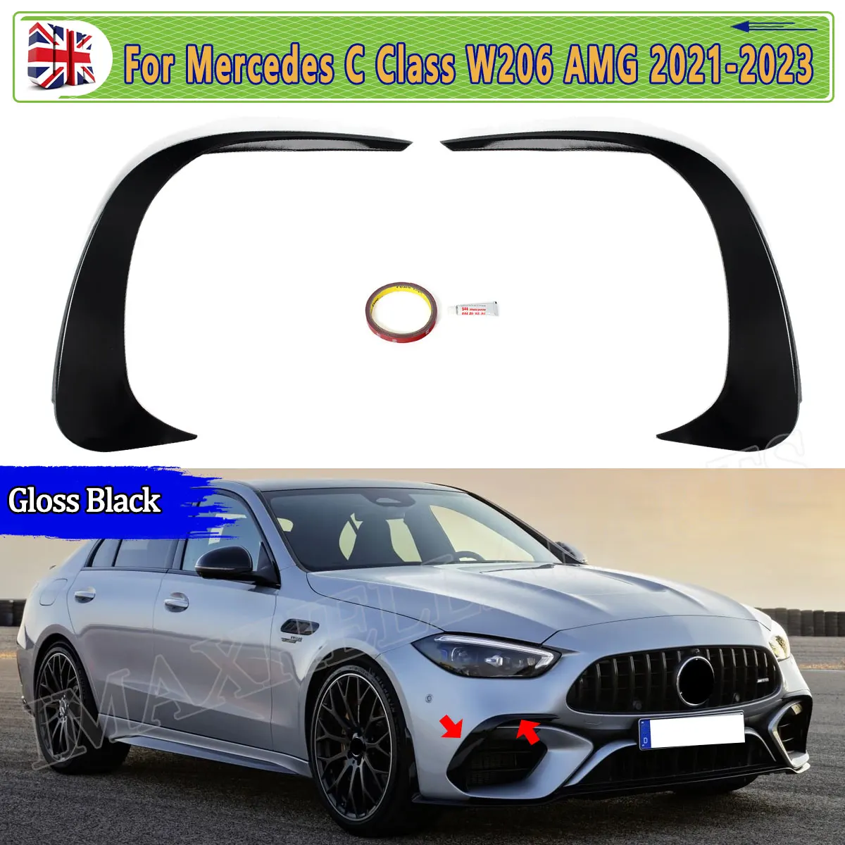 

Для Mercedes Benz C-Class W206 2021-2024 накладка на переднюю противотуманную фару глянцевый черный