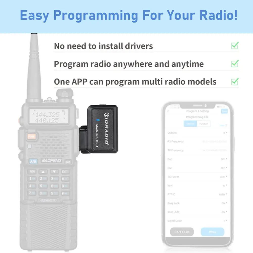 Programador sem fio Walkie Talkie, Programação APP Telefone, Modelo Múltiplo, Sem Driver, Rádio Presunto, 5R, BF-888S, Baofeng UV 5R