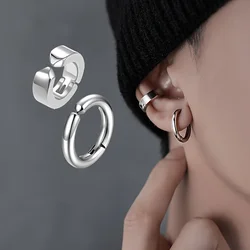 2pcs Simple Fashion Stainless Steel Ear Clips Geometric Ear Cuff Non Piercing Fake Cartilage Earrings For Daily Wear Jewelry