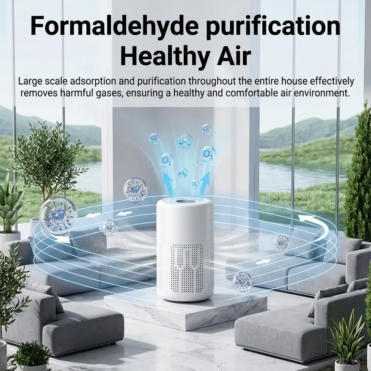 Luftreiniger mit HEPA-Filter, der die Technologie negativer Ionen nutzt, um Formaldehyd, Tiergerüche, Rauch und Staubpartikel zu entfernen – Tischluftreiniger. – Detail 5