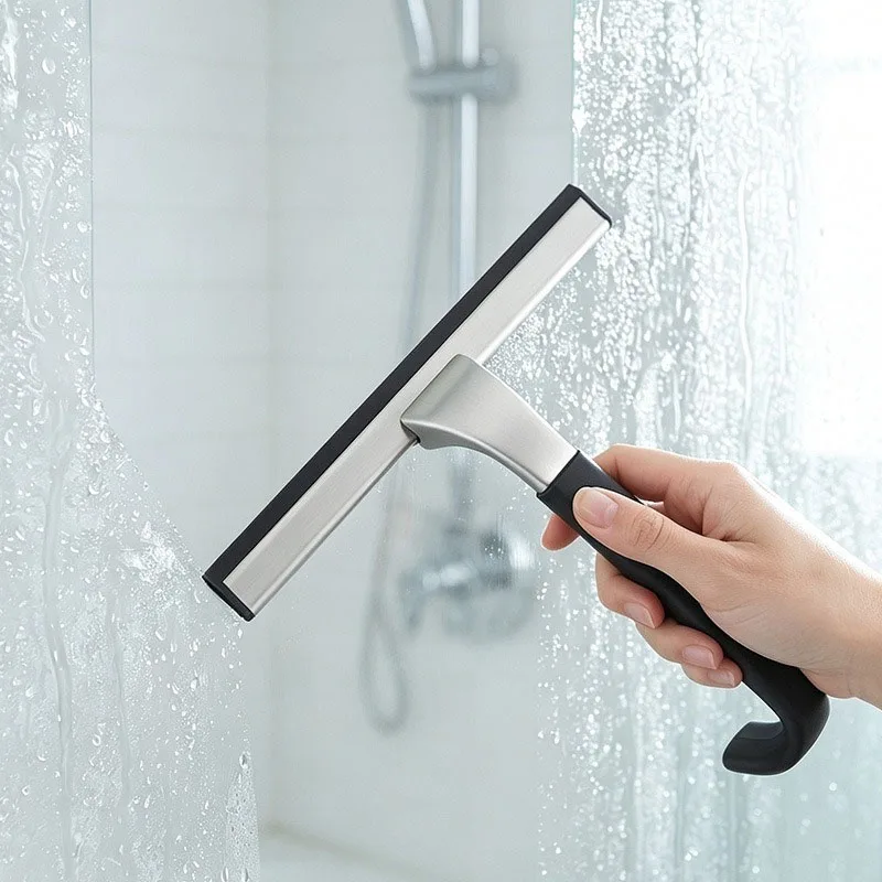 25Cm Handheld Stainless Steel Glass Squeegee Soft Silicone Blade, Multipurpose Window Shower Mirror Scraper For Water Stain Clea