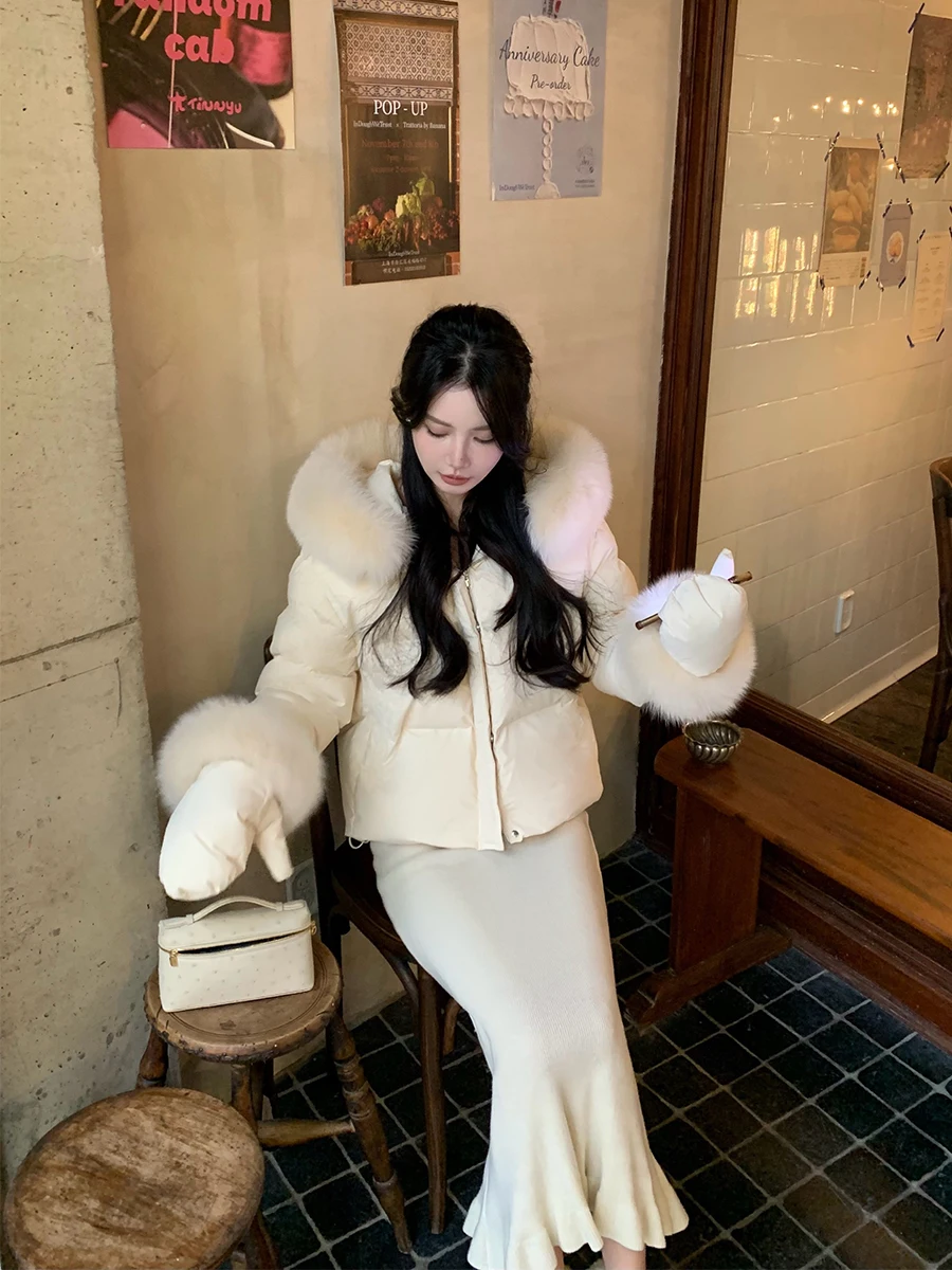 

Зимняя пуховая куртка Lazy Zoe с капюшоном и меховым воротником, теплая, объемная, повседневная, свободного кроя, для женщин