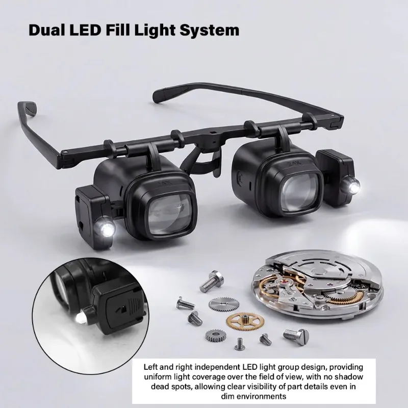 2/6/8/12/24X LED Lights Loupe Microscope Multi‑Power Head Mount Magnifier Headband Magnifying Glass Watch Jeweler Magnifier