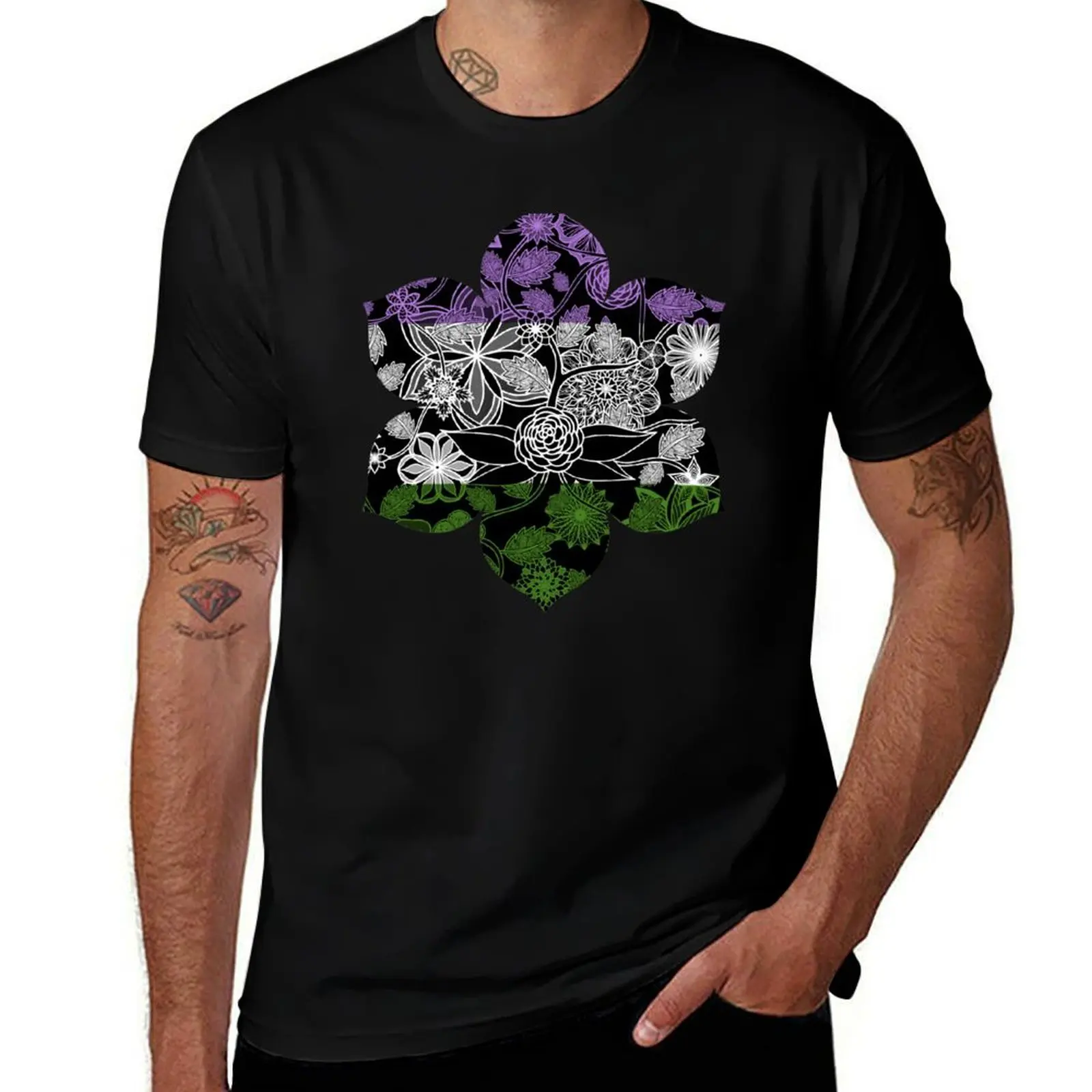 Flight Over Flowers of Fantasy - Genderqueer Pride Flag T-Shirt Fashion Letter Print T-Shirt