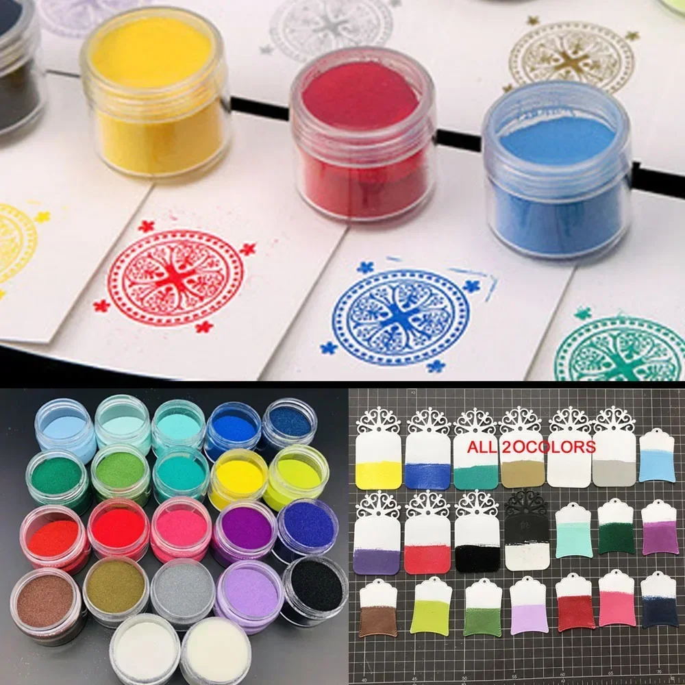 20Colors 10g Canned Embossing Powder for DIY Hand Account Making Clear Stamp Ink Pad Scrapbooking Craft Art Supplies Accessories