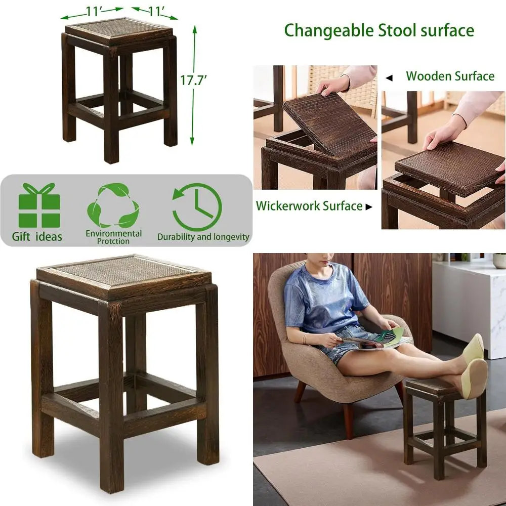 

17.7 Rustic Industrial Wood Stool, Dining or Additional Seat, Unique Farmhouse Style