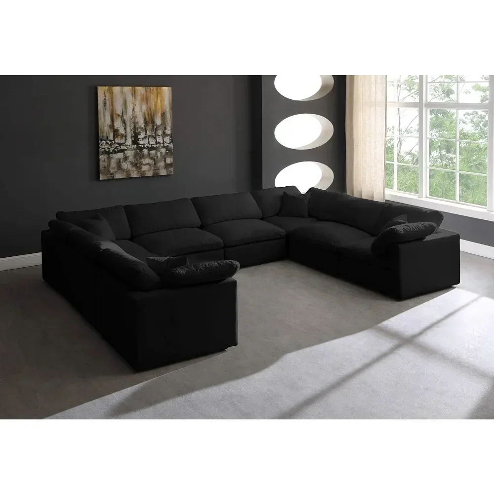 Living room Sofa,8-Seater Furniture Black Upholstered Modular U-Shaped Modular Sectional Sofa Sectional Suitable for living room