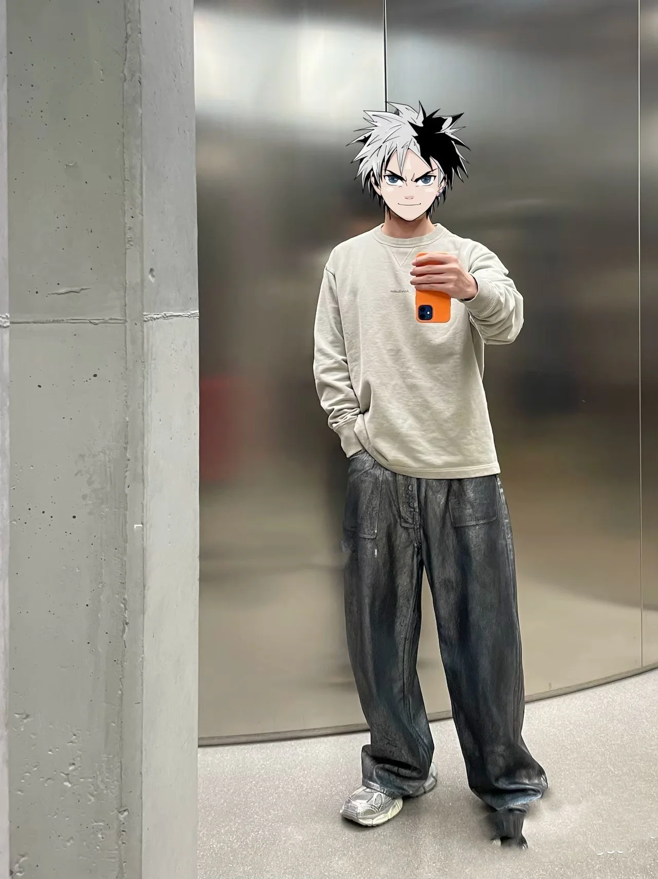 

Hand-Crted Silver Bla Wax Fini Ceiling AC Sle Straight Leg Wide Leg Jeans Long Pants Baggy Fit Brued Glue Jeans