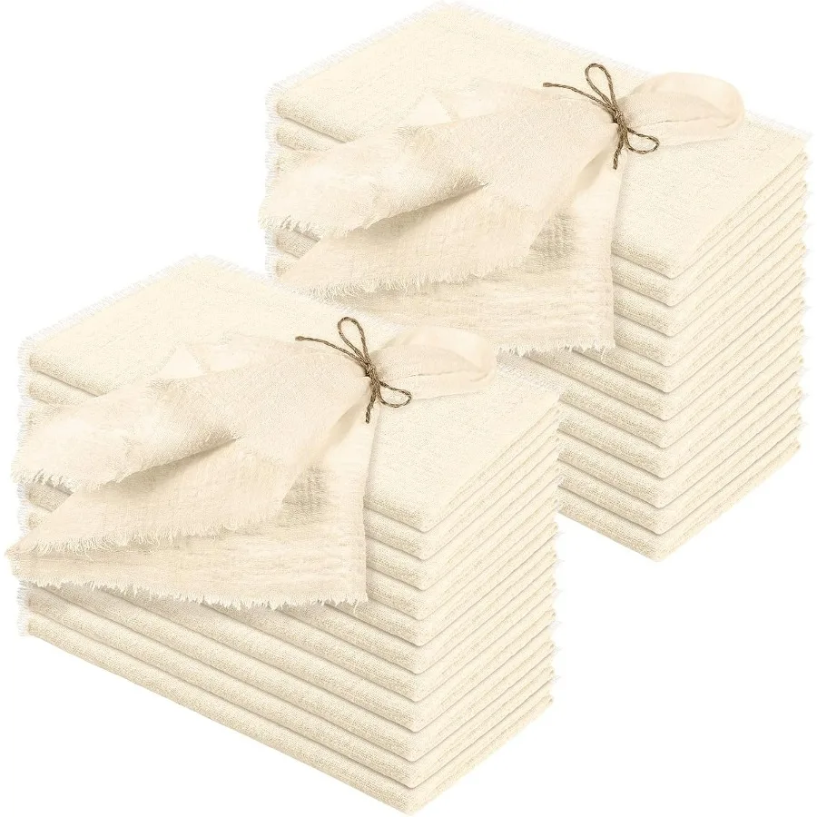 

24 Pcs Fringe Napkins Bulk Cloth Cotton Soft 17 x 17 Inch Rustic Reusable Washable Festive Square Table Napkins with Fringe for