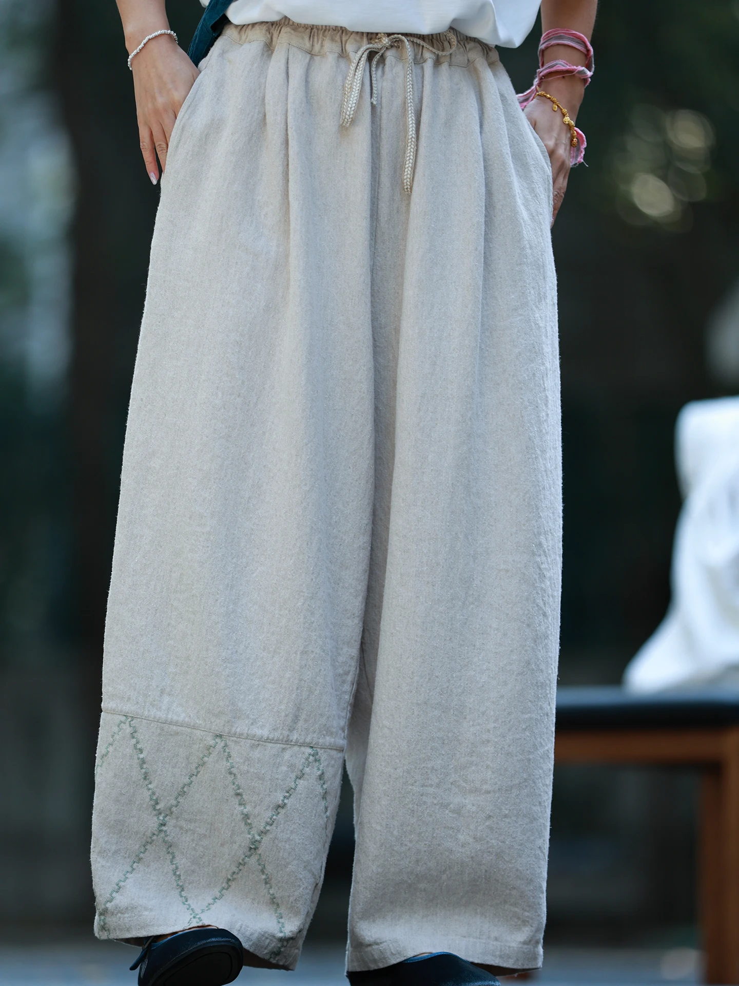 

Повседневные хлопковые льняные брюки прямого кроя для женщин с художественной вышивкой, весенне-летние, дышащие, удобные, свободного кроя