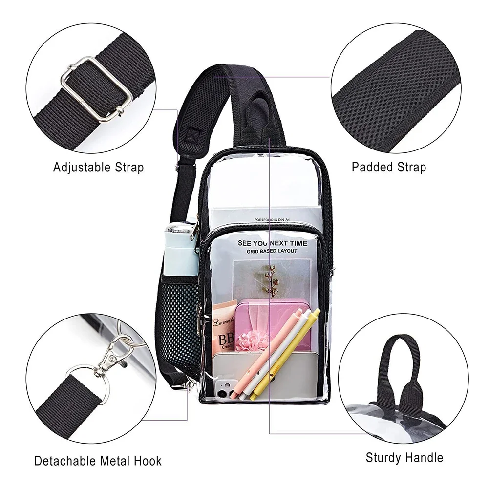 Transparent PVC Fanny Pack Bum Bag Stadium Approved Shoulder Bag Fashion Waterproof Casual Portable Simple for Weekend Vacation