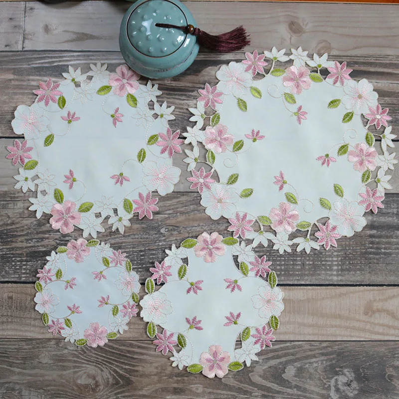 NEW satin flower embroidery table place mat cloth Wedding Christmas party dish placemat kitchen Table decoration and accessories