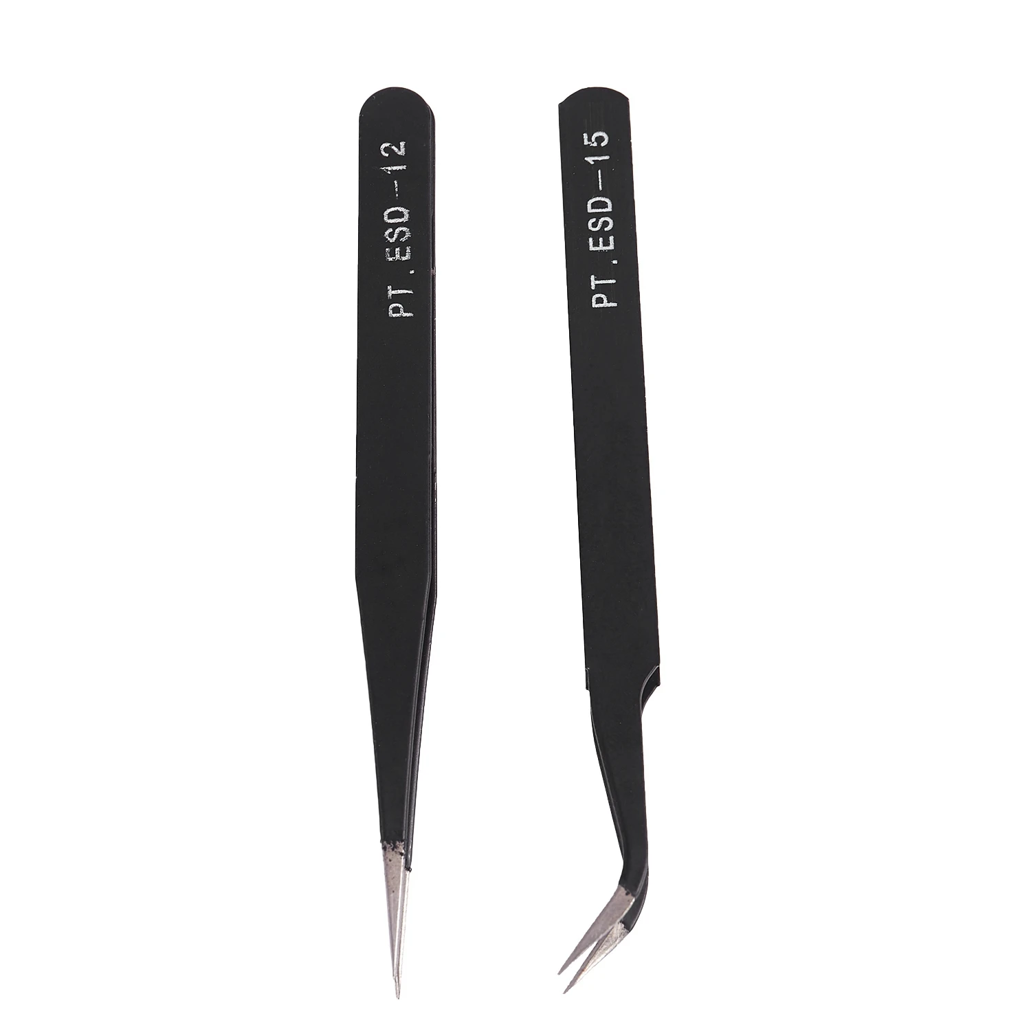 Nail Art Rhinestones Eyelashes Extension Straight & Curved Tweezers Tool Set-Black