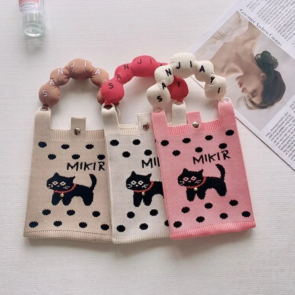 

Reusable Mini Knit Handbag Cute Cartoon Knot Wrist Bag High-capacity Polyester Lipsticks Pouch for Girl