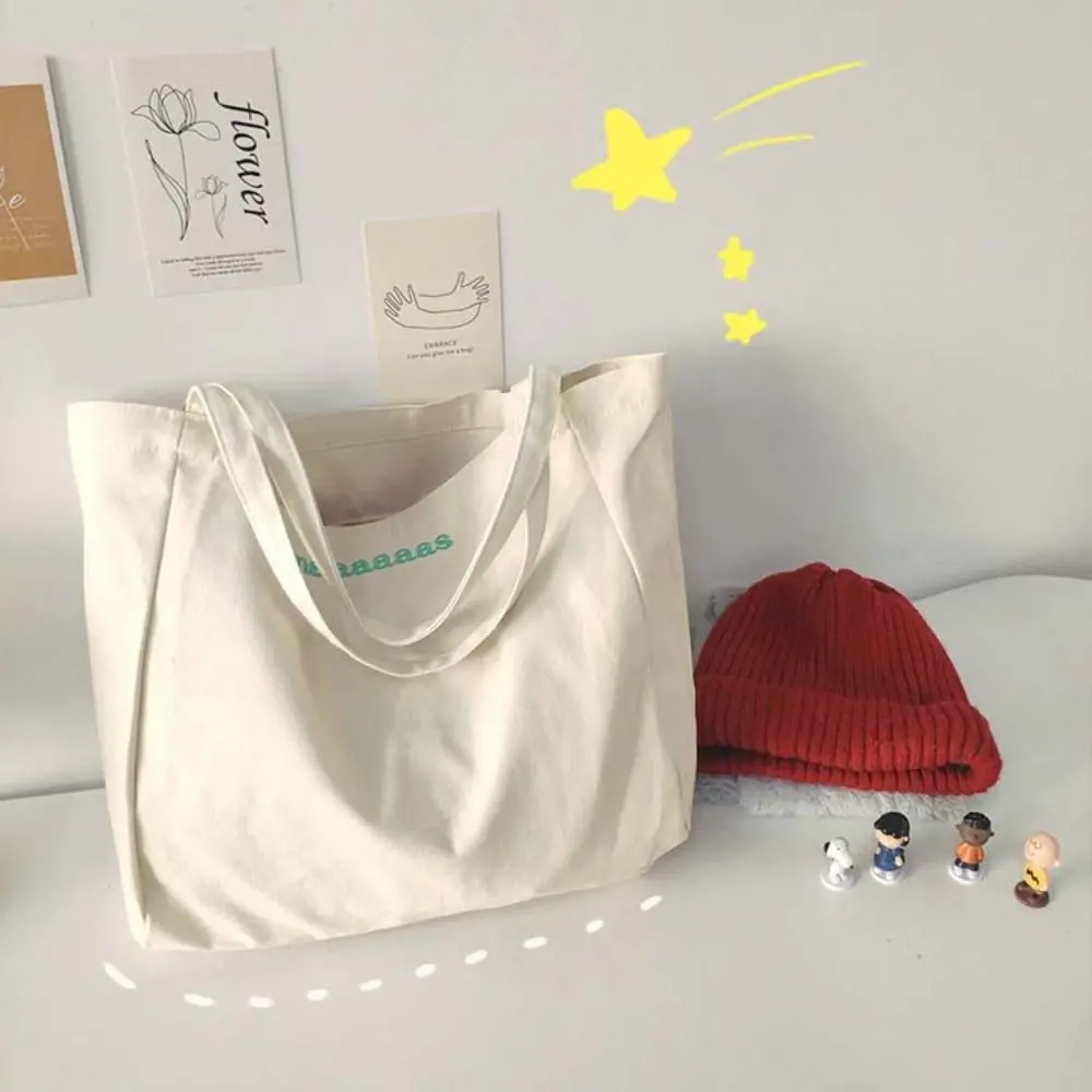 Letter Embroidery Candy Color Canvas Bag Korean Style Large Capacity Vacation Tote Bag Office Worker Tote Lightweight Eco