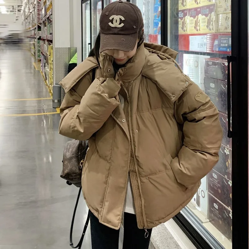 Black down cotton jacket women's winter new thick short cotton jacket loose bread jacket