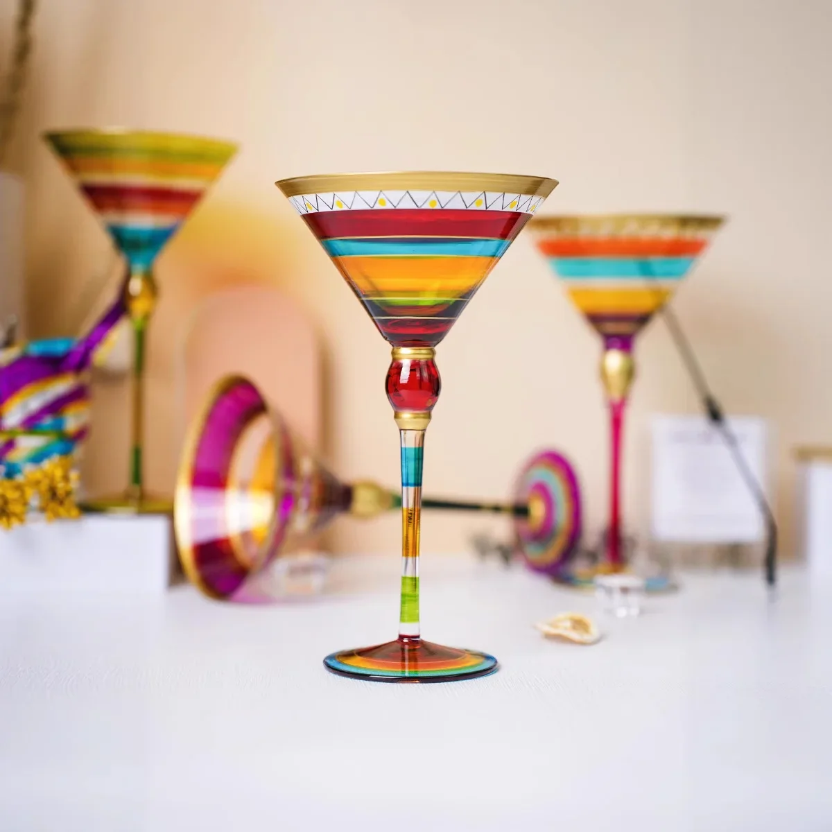 Hand-painted Creative Martini Glass Cocktail Liqueur  Champagne  Red Wine Glass Colorful Bohemian Style