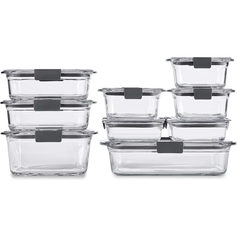 Brilliance Glass Storage Set of 9 Food Containers with Lids (18 Pieces Total)