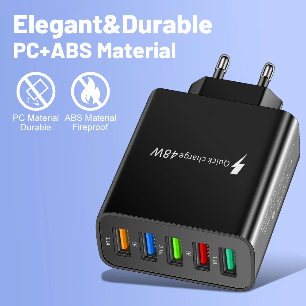 USB 48 واط 3.1A شاحن الهاتف متعدد المنافذ شاحن محول الشحن السريع آيفون سامسونج Oneplus Xiaomi الاتحاد الأوروبي/الولايات المتحدة التوصيل الجدار شاحن