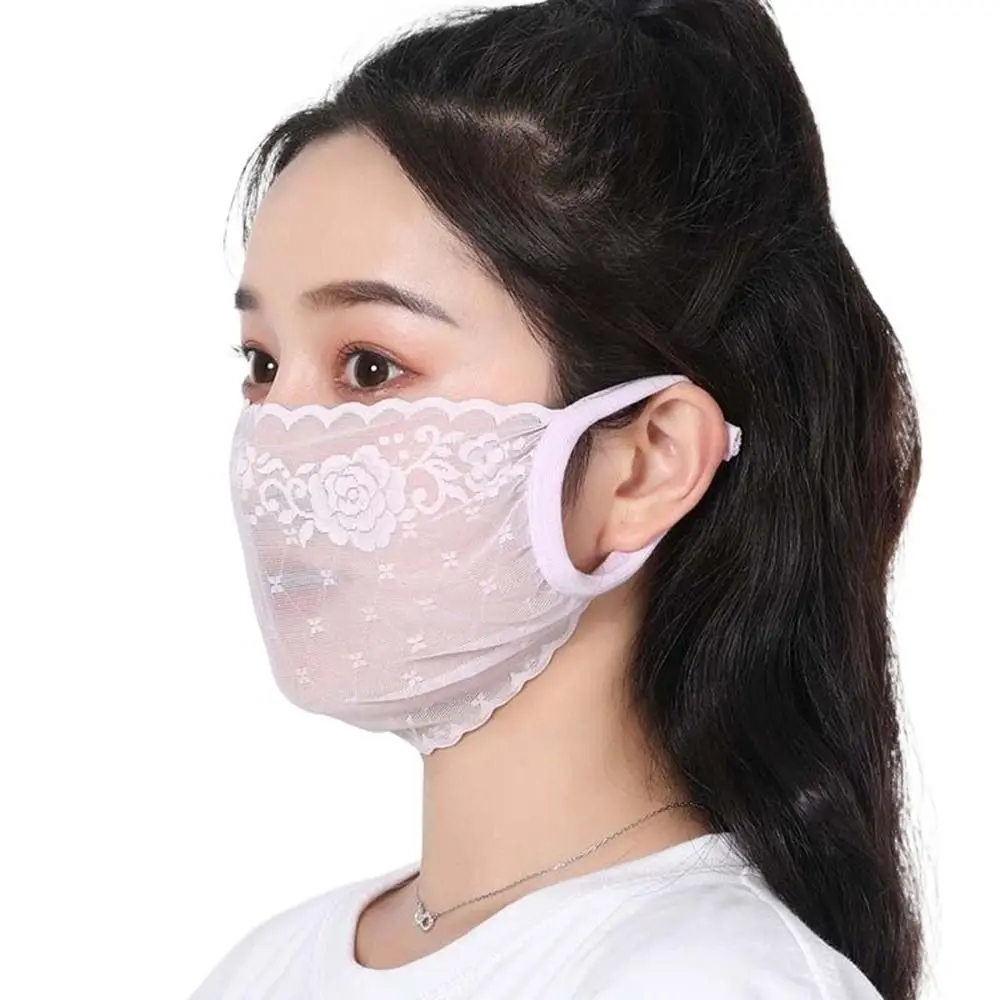 Elastic Summer Windproof Hiking Hanging Ear Fishing Mask For Women Solid Color Sunscreen Mask Face Cover Lace Mask Face Shield