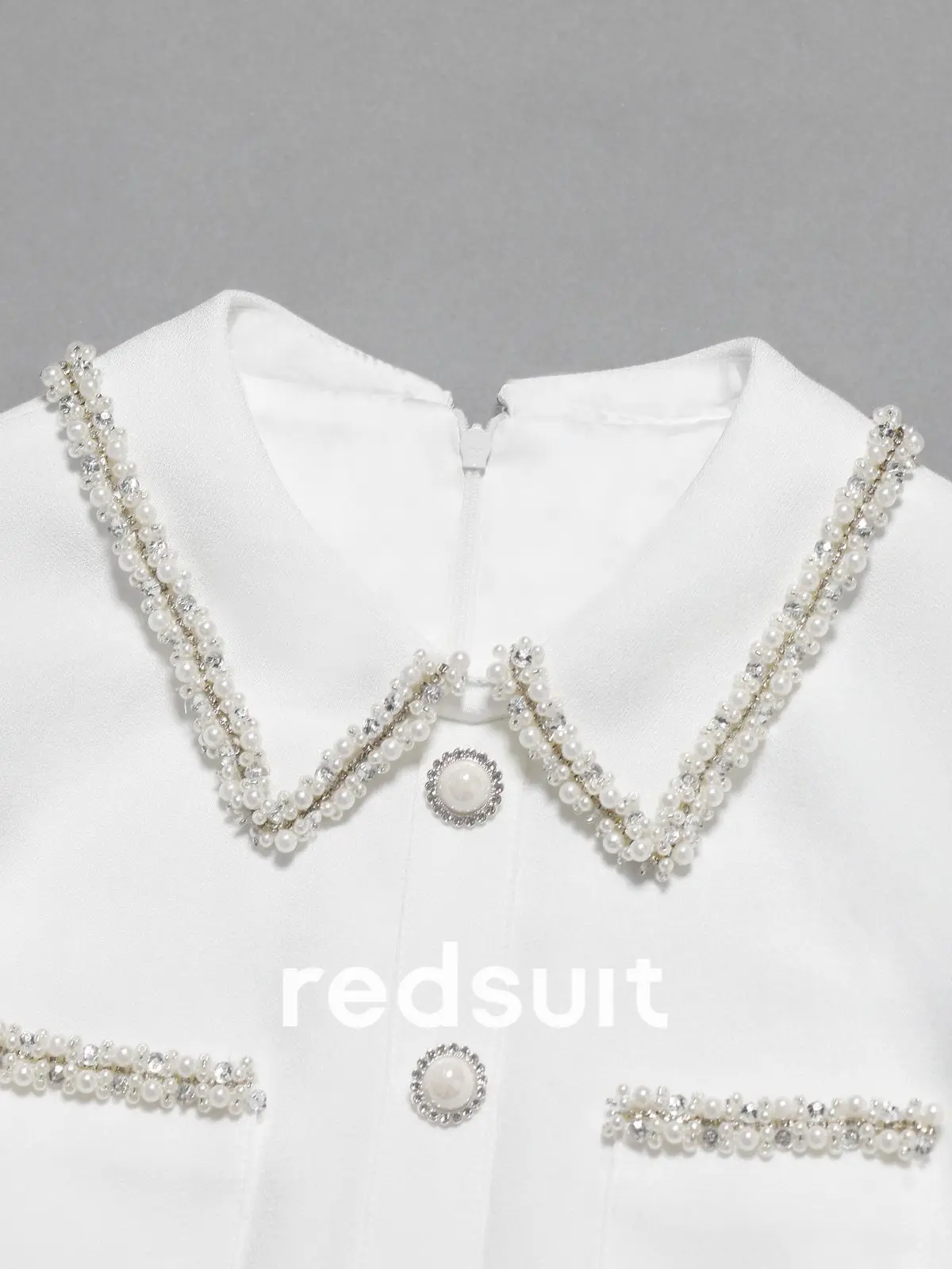 New Heavy industry nail bead white lightweight floral collar dress custom size