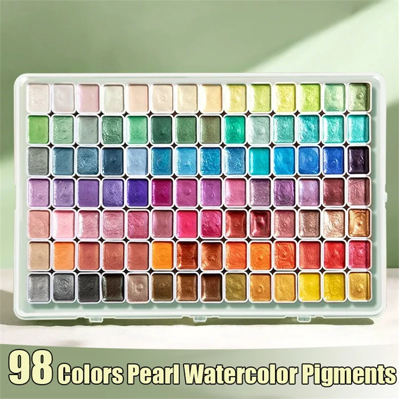 

Набор металлических акварельных красок из 98 цветов, портативный и легкий, с высоким содержанием пигмента, оттенки звездного неба, подходит для художников.