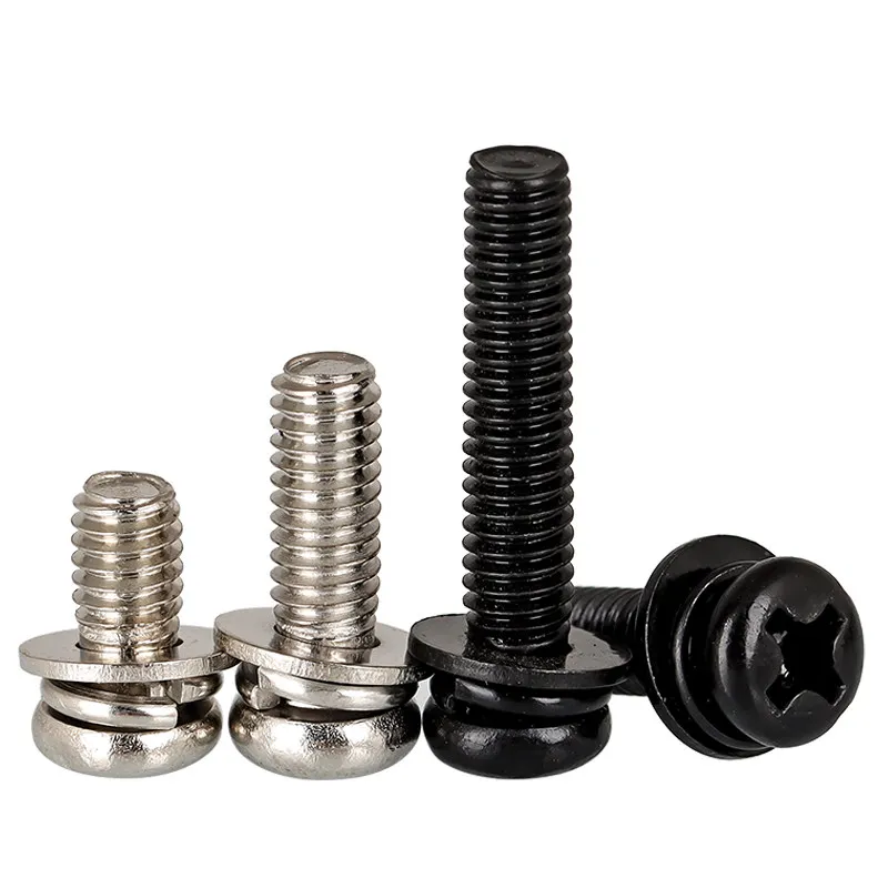 25-100Pcs M2 M2.5 M3 M4 M5 M6 Nickel Plated Pan Head Phillips Combination Screw With Washer Spring Washer Machine Screw Fastener