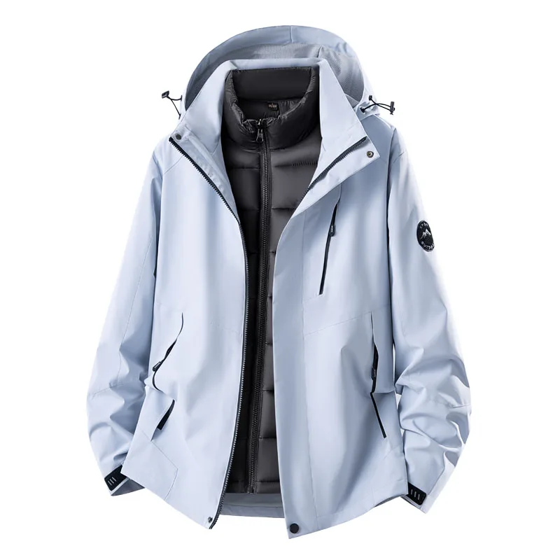 Unisex 3-in-1 Kapuzenjacke mit abnehmbarem, gepolstertem Innenmantel, farblich abgesetzte, wasserdichte, winddichte Jacke mit Reißverschluss für Männer und Frauen zum Wandern und Camping. – Detail 11