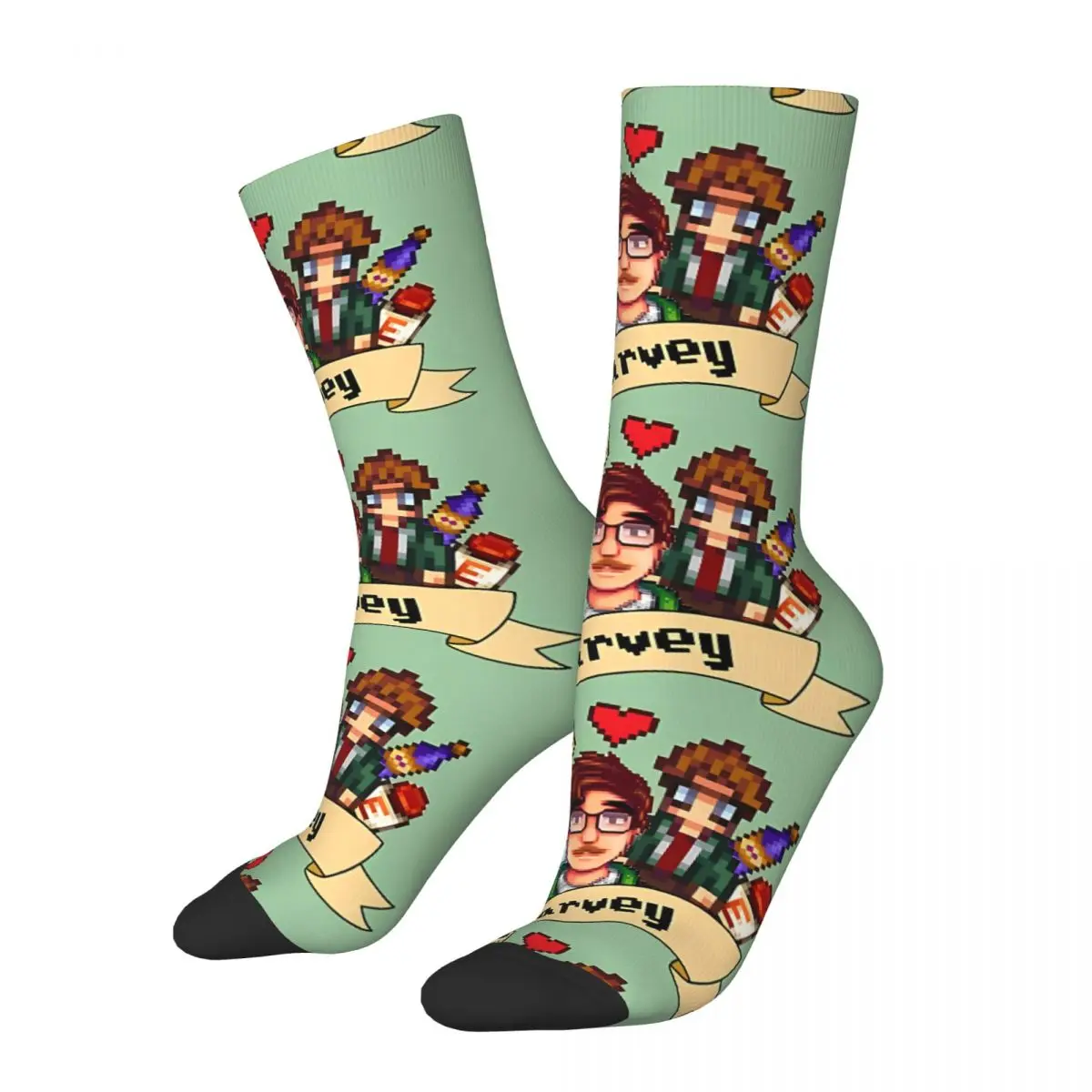 Funny Crazy compression Harvey Sock for Men Hip Hop Vintage Stardew Valley Happy Seamless Pattern Printed Boys Crew Sock