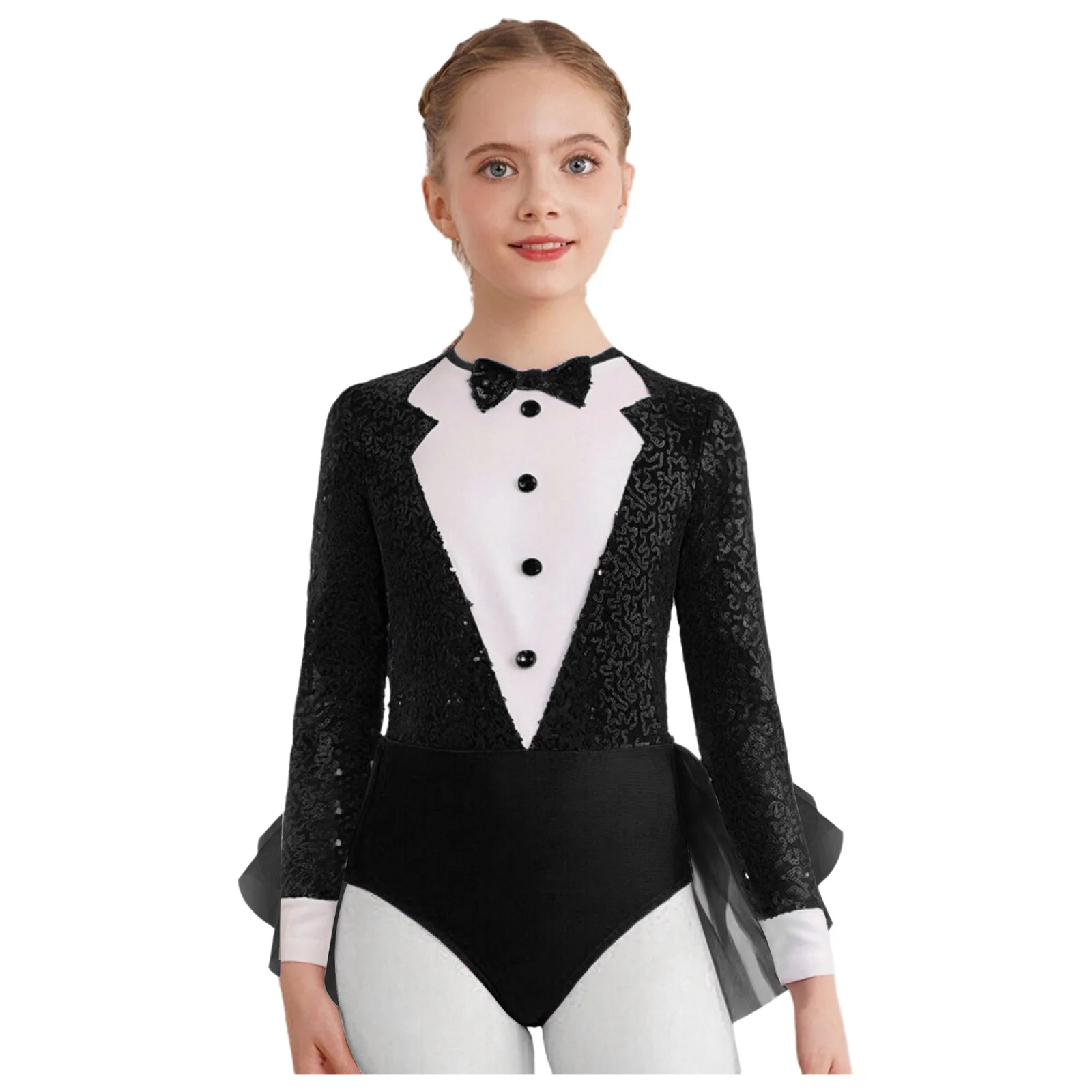 

Kids Girl Jazz Dance Leotard Sparkly Sequins Bodice Tulle Skirted Leotard Professional Jazz Ballet Dance Bodysuit Jazz Dancewear