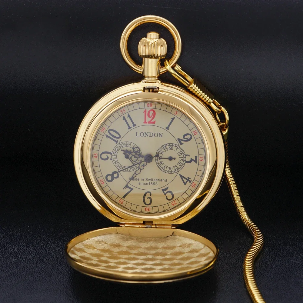 Gold Copper Steam Train Design Automatic Mechanical Men's Pocket Watch Gift Antique Steampunk Fpb Chain Timepiece PJX1771