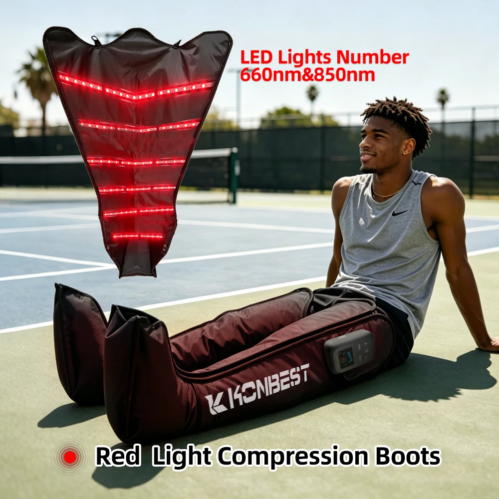 Cryotherapy Electric 4 Chambers Sports Recovery Boot Pair Therapy Foot Leg Massager 30-240mmHg Pressure 5 Modes KONBEST 9490ProE