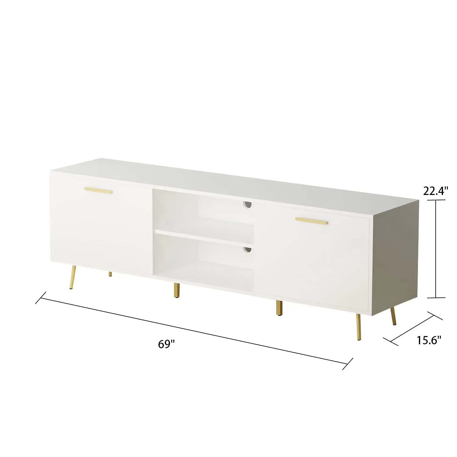 Modern TV Stand Console with 2 Doors & Shelves Gold Legs for Living Room Bedroom 69