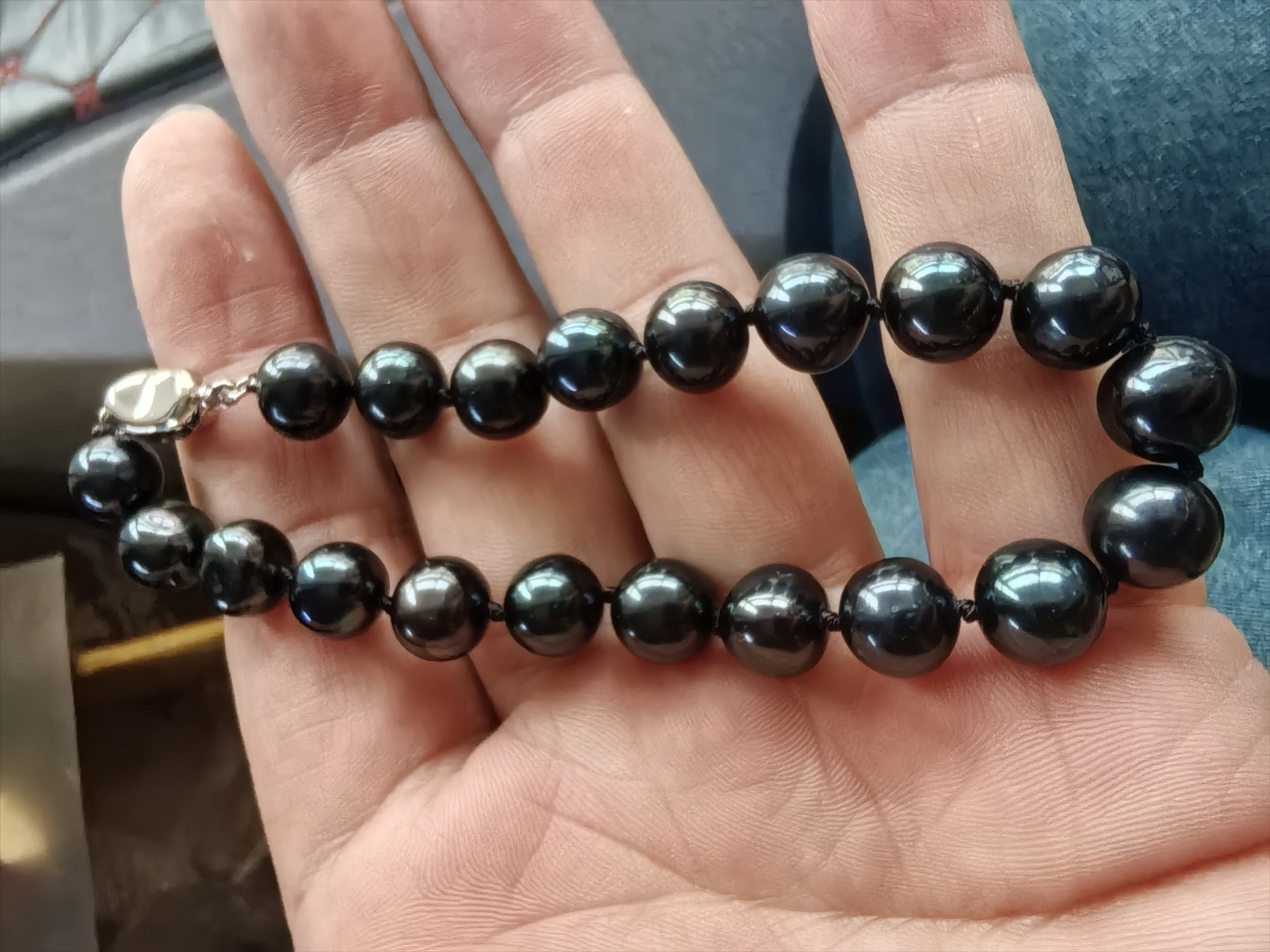 New Growth High Cost Effective tahitian black Pearl Elastic Rope Bracelet AAA round 10-11mm Natural Pearl 7.5-8inch 925s