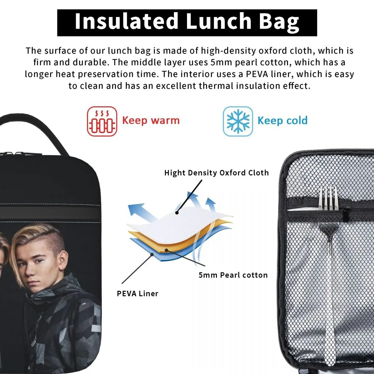 Marcus And Martinus Sweden Norway Eurovision Insulated Lunch Bag for Women Children Leakproof Food Boxes Thermal Lunch Box Tote
