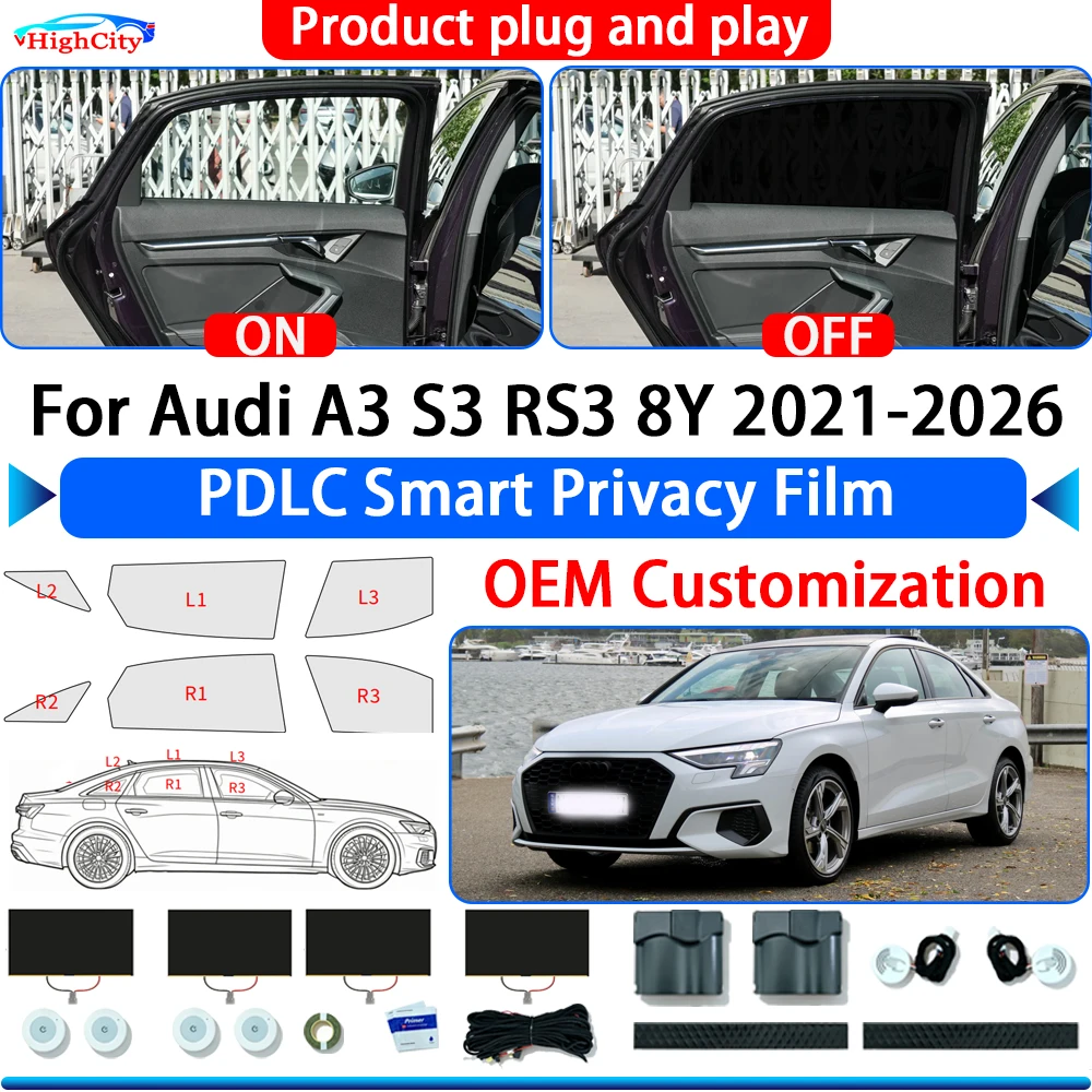 For Audi A3 S3 RS3 8Y 2021-2026 OEM Switchable Electric Smart Privacy Film Polymer Dispersed Liquid Crystal Film Window sunshade