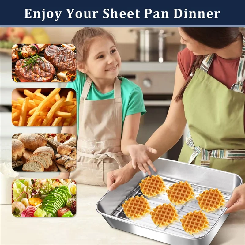 

A25F-Baking Sheet Set Of 2, Stainless Steel Cookie Sheet Baking Sheet Pan, Non Toxics & Heavy Duty & Easy Clean