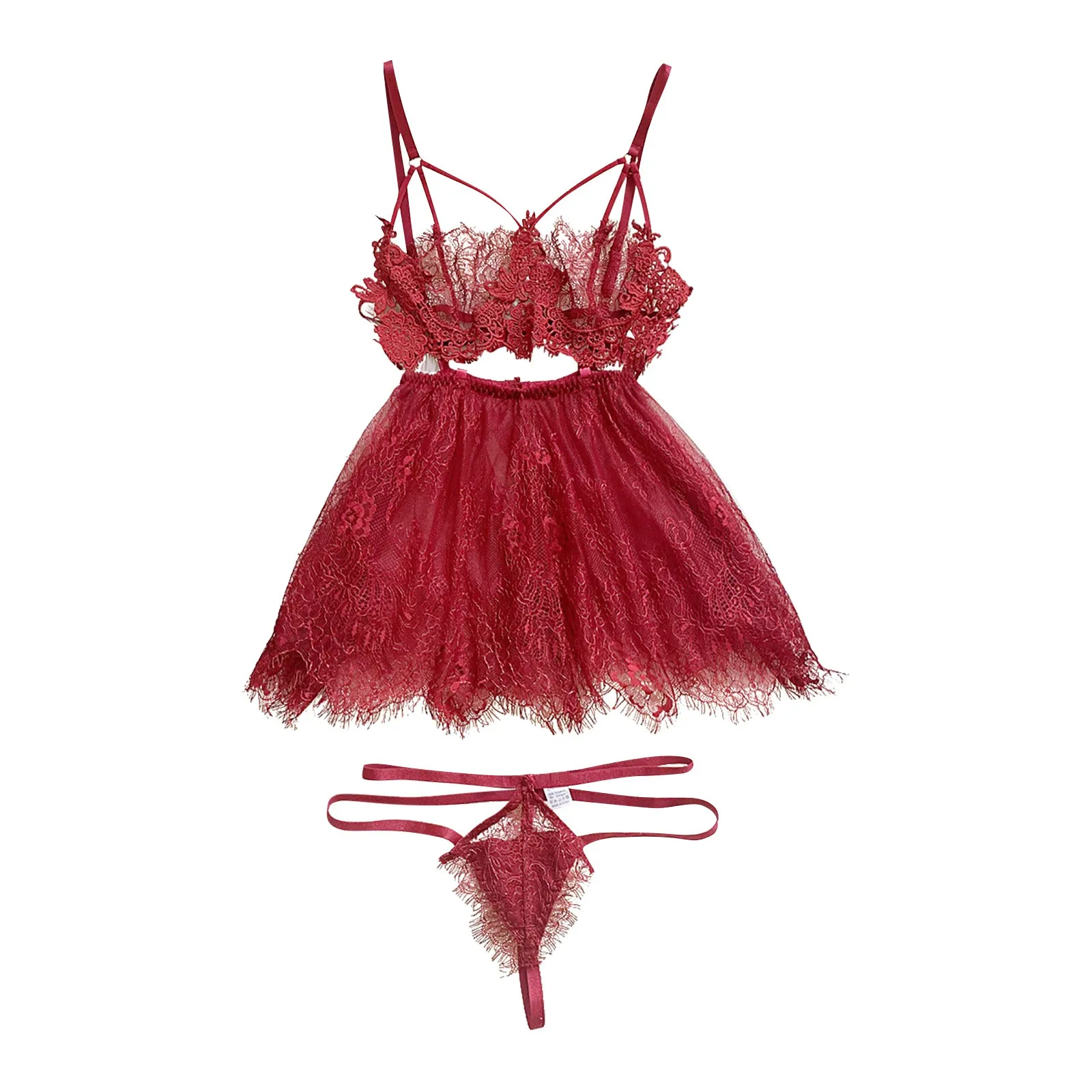 Women Sleepwear Backless Nightgown With Thong 2pcs V-Neck Lace Exotic Babydolls… - Image 3