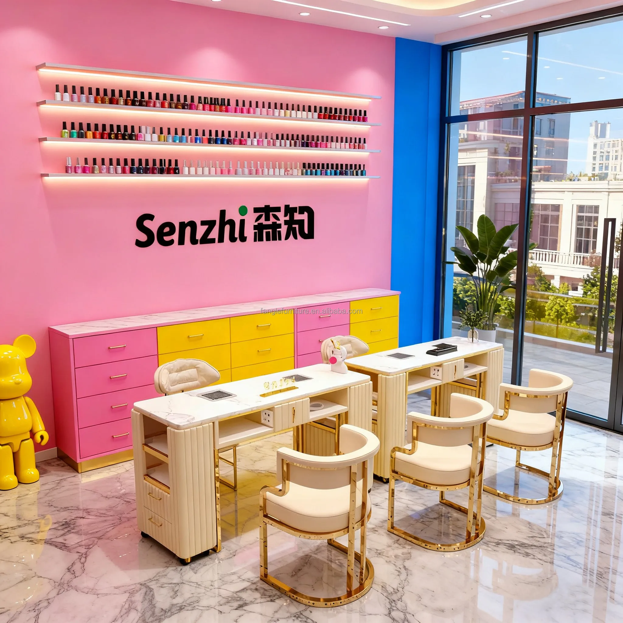 Luxury Modern Black Nail Furniture Custom Nail Salon Shop Interior Design Beauty Hair Salon Furniture