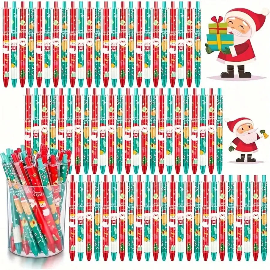 10/20pcs Christmas 0.5mm Gel Pen, Snowman Reindeer Santa Claus Print Decorative Office School Click-Type Signature Writing Gift
