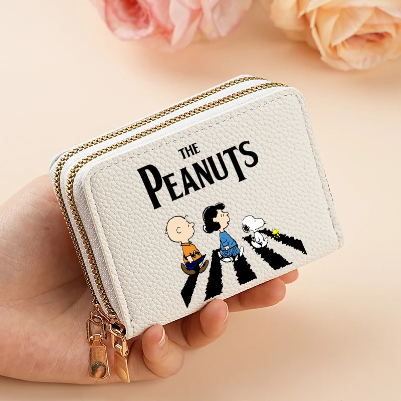 Snoopys Coin Wallet Cute Cartoon Purse Litchi PU Leather Bag Women Fashion Casual Portable Multi-Card Slot Wallet Birthday Gift