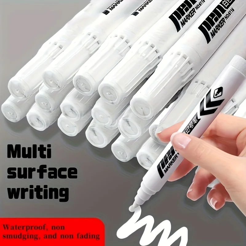 6pcs White Marker Set - High-Quality Smudge-Proof Oil-Based 