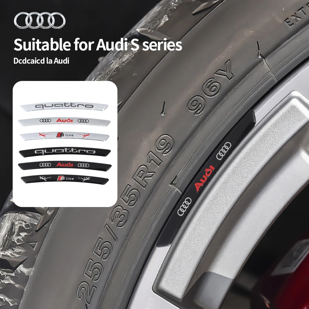 4Pcs/Set 3D Aluminum Car Wheel Rims Tires Decorative Sticker for Audi Sline A3 8P 8L 8V A4 B8 B6 B7 B9 A6 C6 C7 S5 A7 A5 Q5 Q3