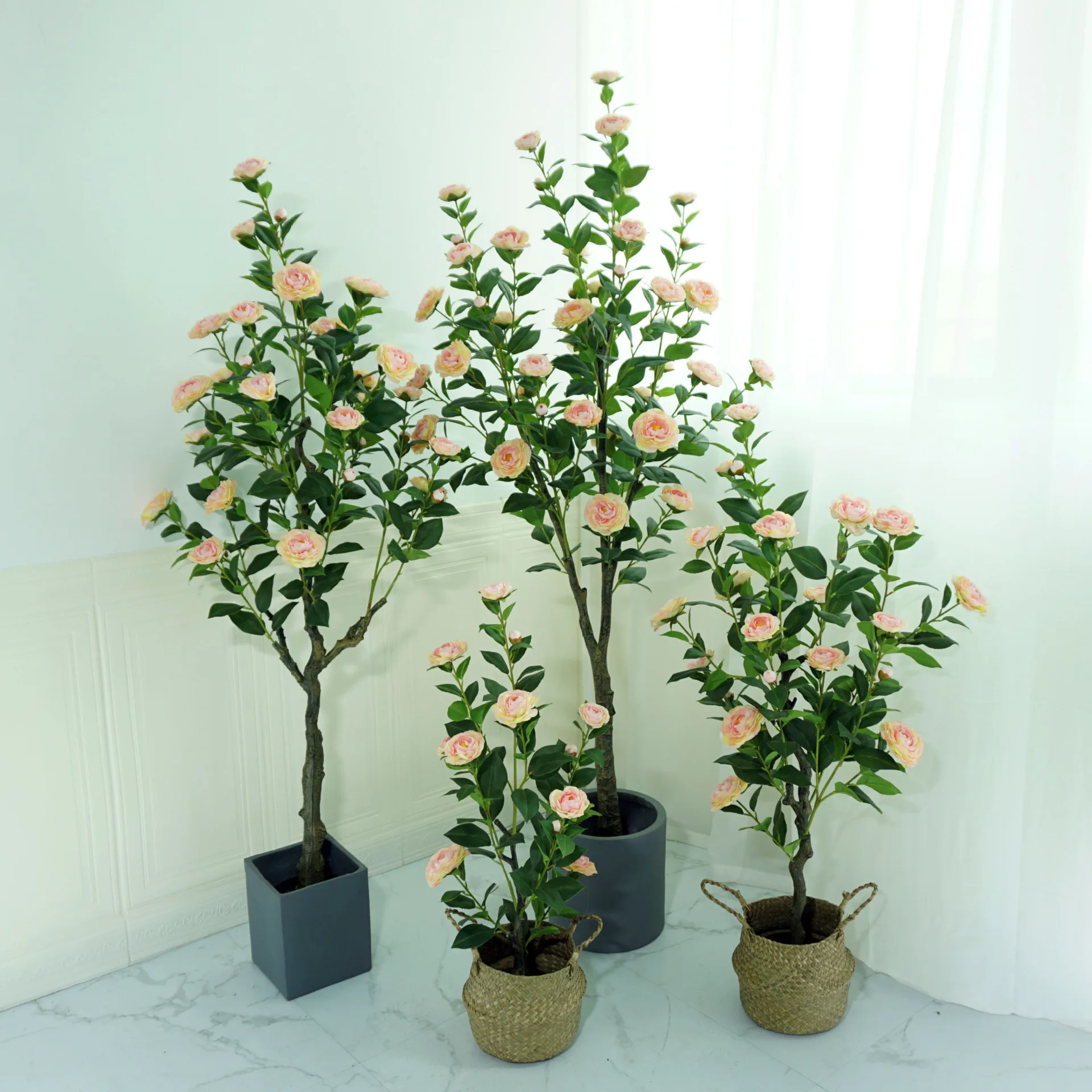

Simulation plants large camellia tree fake greenery potted plant ornaments garden home floor bonsai