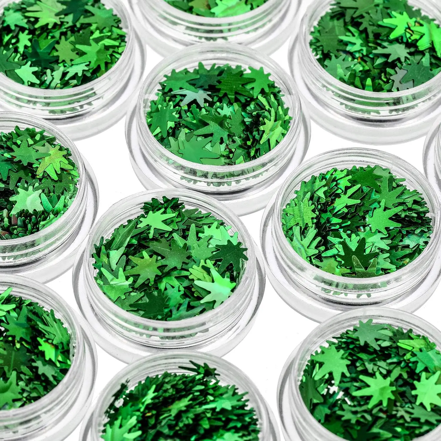4 Boxes Green Weed Leaf Glitter Nails Sequin Plant Pot Leaf Sequin Nail Design Foliage Glitter for DIY Accessories Supplies