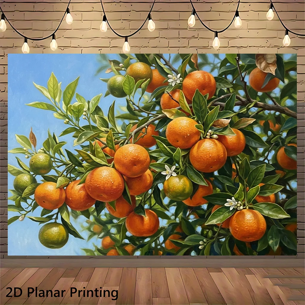 Vibrant Citrus Orange Fruit Wall Tapestry Polyester Print Tropical Decor Kitchen Bathroom Mural Modern Home Wall Hanging Art