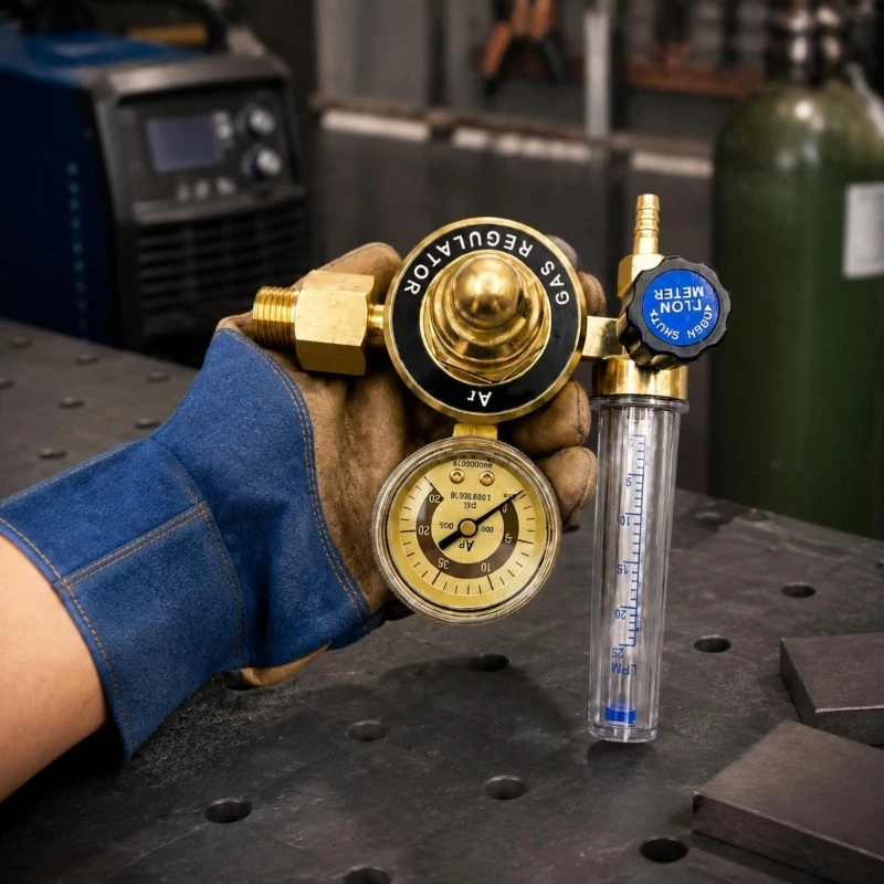 Gas Meter Regulator for TIG Welding with OPEN and SHUT Control Knob, Clear Float Tube, Pressure Display and Threaded M4YD