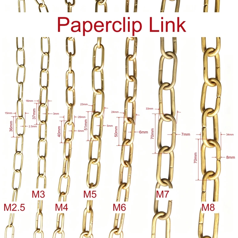 Solid Brass Pendant Chain, Oval & Paperclip Link, 2.5mm-8mm Multiple Sizes, Light Fixture Hanging Chain